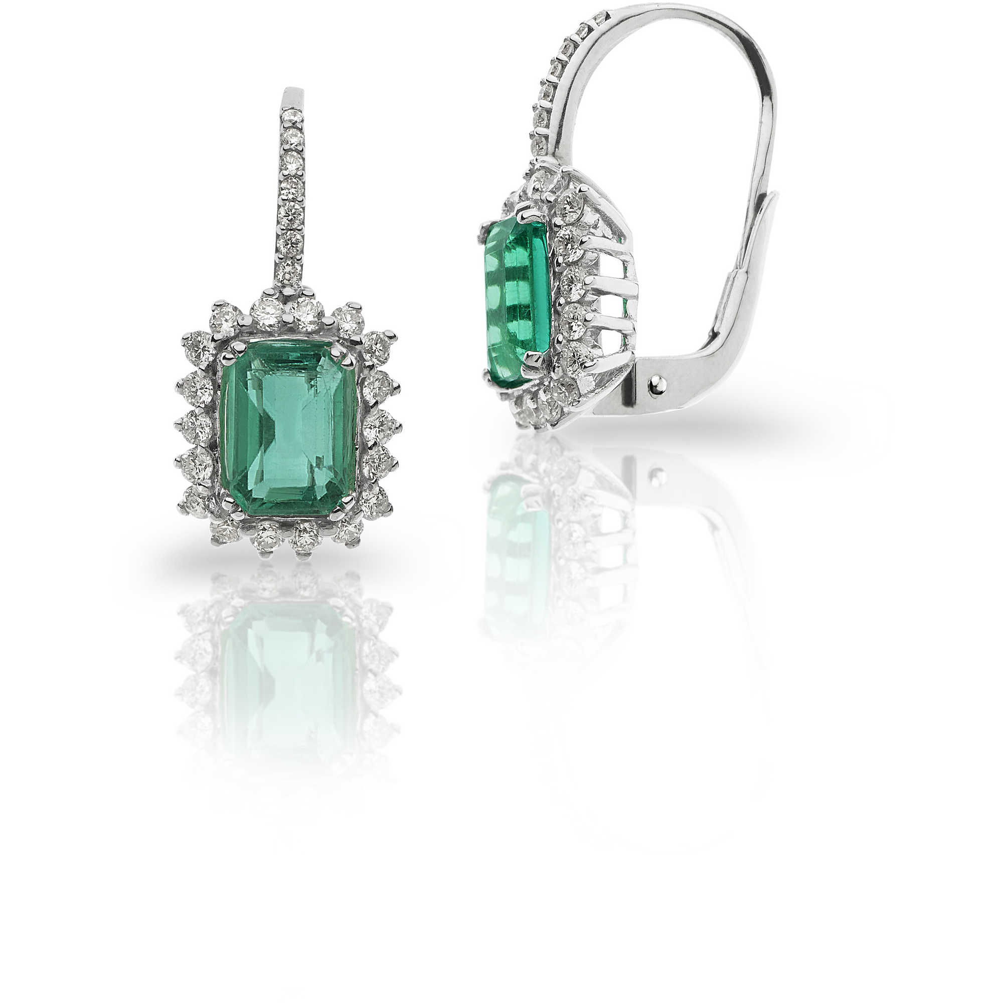 Orecchini in Oro Bianco con Diamanti e Smeraldo | Comete Gioielli